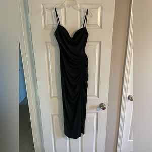 Zara Draped Midi Black Dress Size Medium